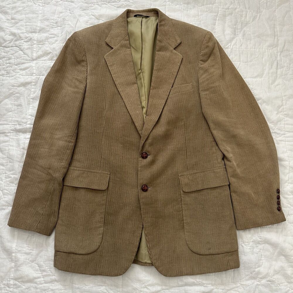 Vintage Tan Corduroy Blazer 100% Cotton Sport Jacket Academia Preppy Mens 42 L